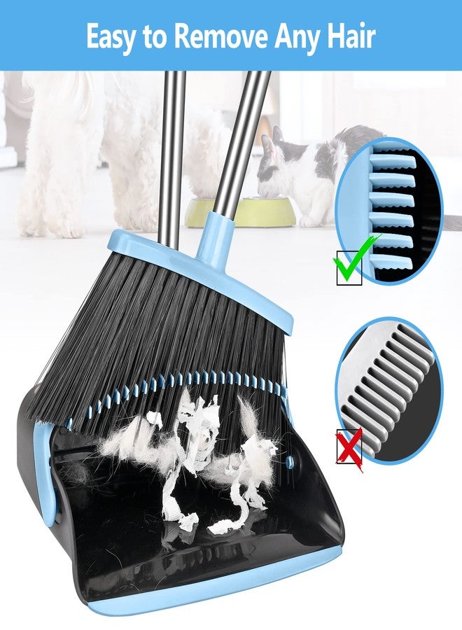 Folews Broom and Dustpan Set - 51 Inch Long Handle, Heavy Duty Commercial Large Combo for Lobby, Home, Kitchen, Outdoor, Indoor - Blue - Image 3